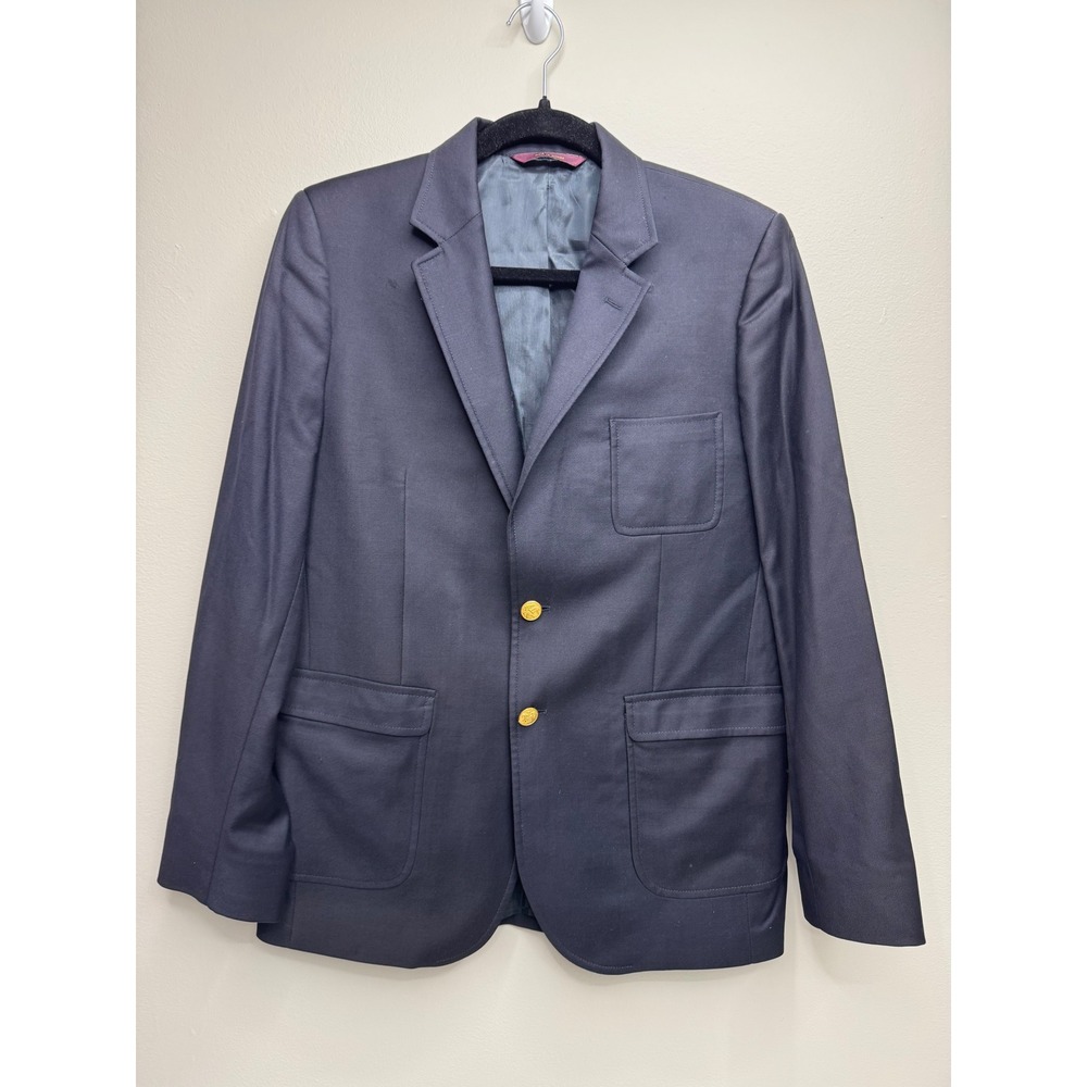 Brooks Brothers Boys 18 Navy Blue 100% Wool Gold Button Blazer Sport Coat